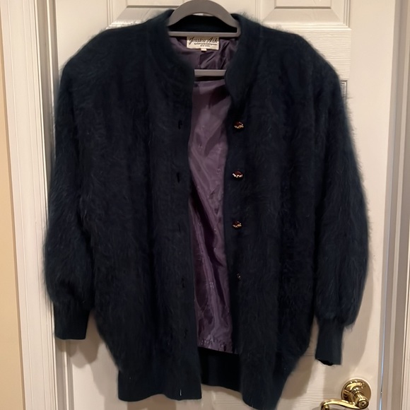 Vtg JESSICA ASH NY Fully Lined High Quality 90% Angora BLUE Cardigan Sweater - Picture 8 of 9